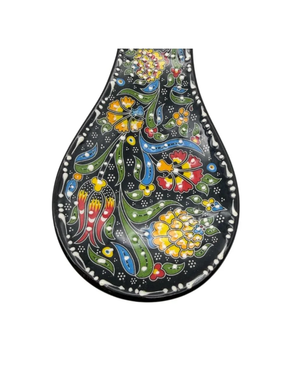 Turkish handmade floral spoon rest flowers black ceramic coffee kitchen accessor